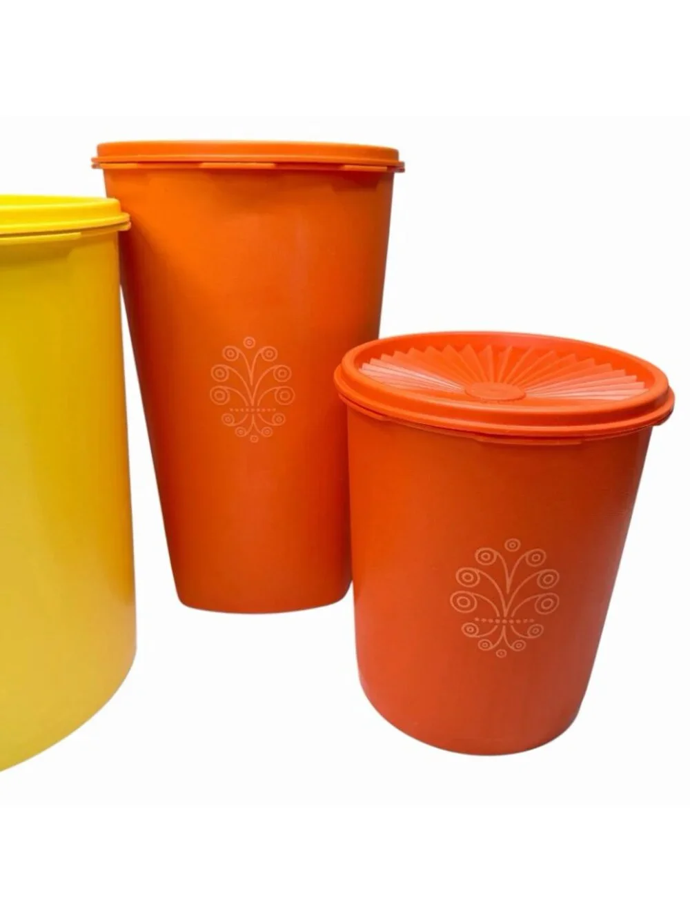 VTG Set of 3 Tupperware Servalier Canisters Retro Orange & Yellow W/Lids